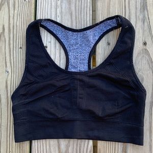 Grey and black reversible racerback sports bra